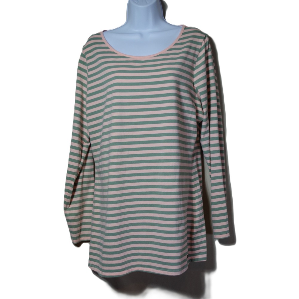 Matilda Jane Womens XL Pink Sage Green Striped Long Sleeve Scoop Neck Top